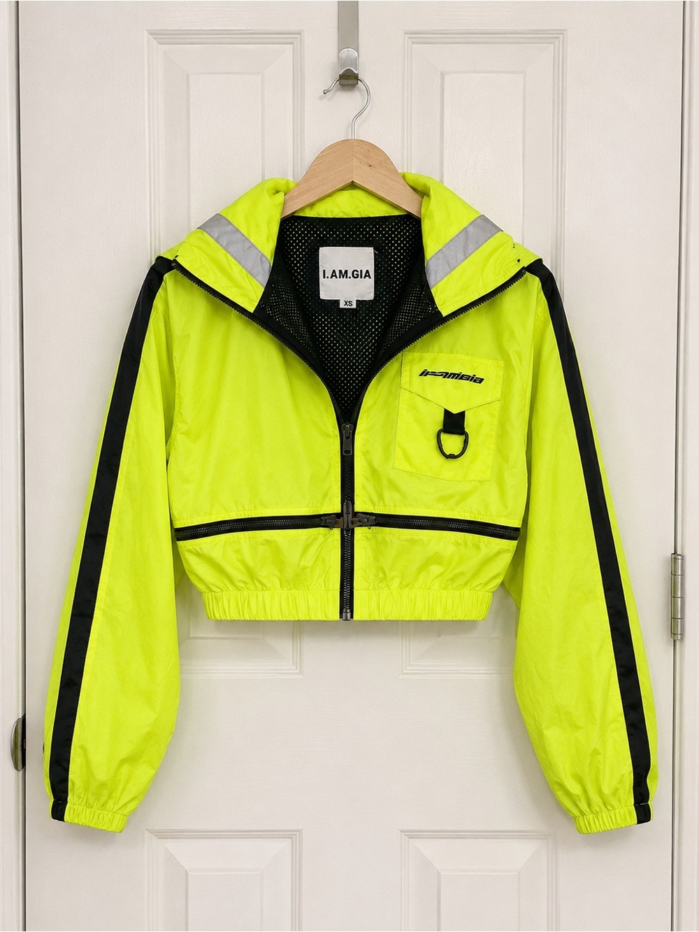 I.AM.GIA Hazard Neptune Jacket Neon Yellow Reflective Cropped Windbreaker XS - Picture 2 of 6